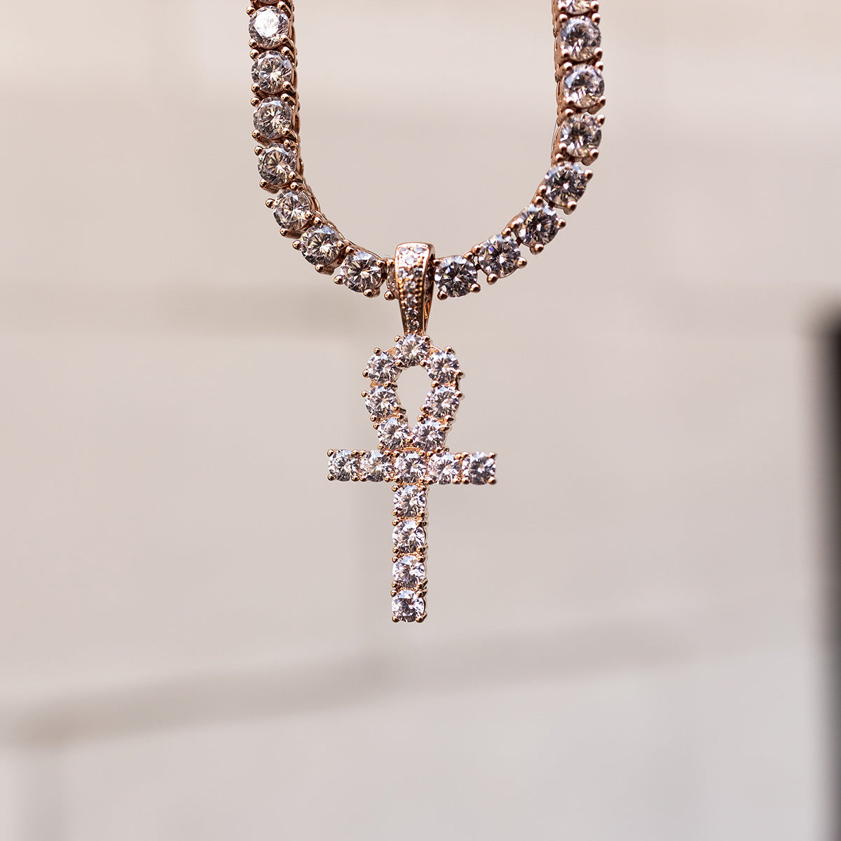 IcedAnkh Cross Pendant in Rose Gold