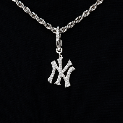New York Yankees Official MLB Micro Logo Clip On Pendant in White Gold
