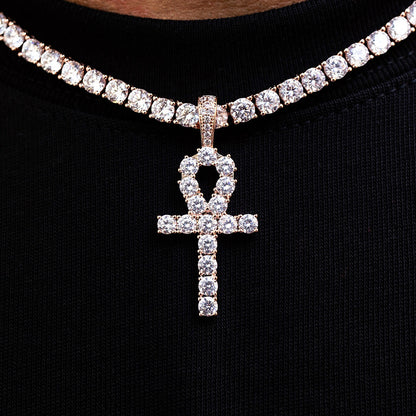 IcedAnkh Cross Pendant in Rose Gold