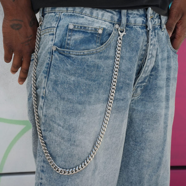 12MM Miami Cuban w/ 12MM Carabiner Pant Chain in White Gold
