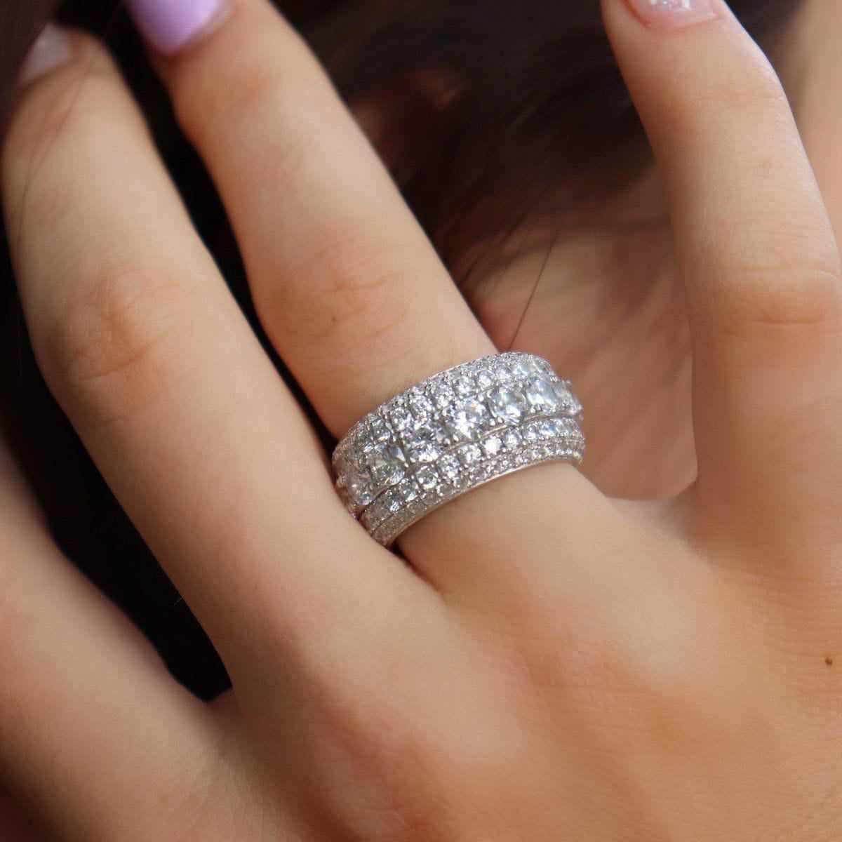 14k Solid Gold White Gold 5 Layer Diamond Band Ring - The GLD Shop