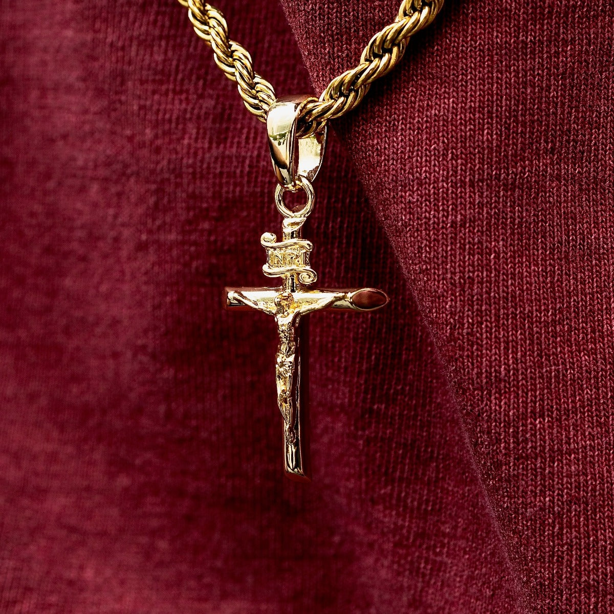 Rope Chain + Crucifix Pendant Bundle in Yellow Gold - 4mm
