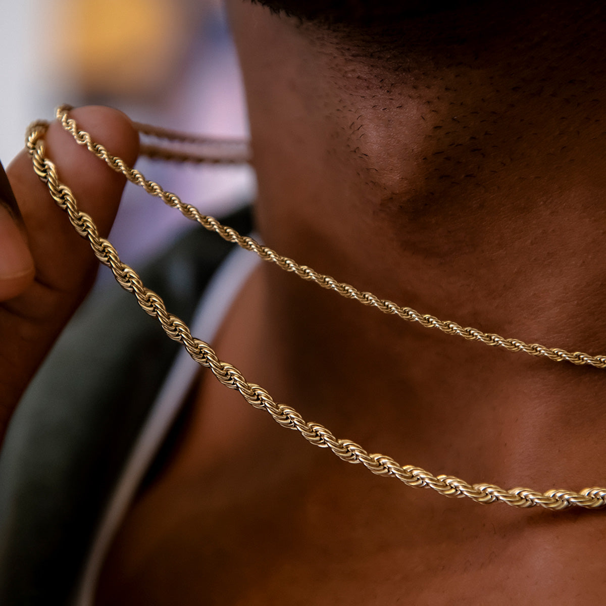 2mm + 4mm Rope Chain Bundle in Yellow Gold