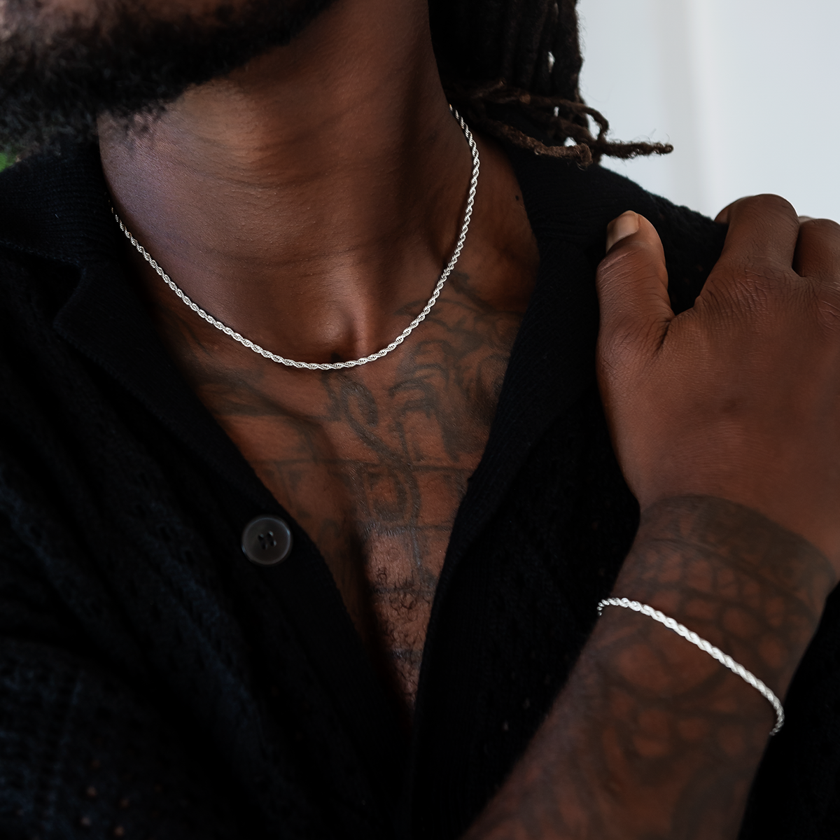 Rope Chain + Bracelet Bundle in White Gold - 2mm