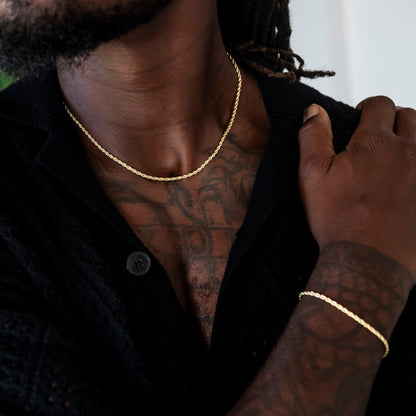 Rope Chain + Bracelet Bundle in Yellow Gold - 2mm