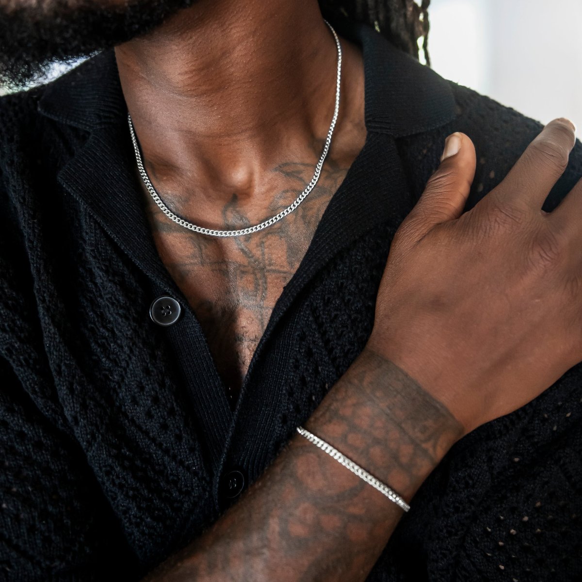 Micro Cuban Chain + Bracelet Bundle in White Gold - 3mm