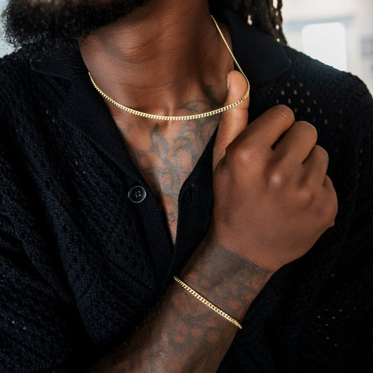 Micro Cuban Chain + Bracelet Bundle in Yellow Gold - 3mm