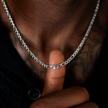 Figaro Chain + Bracelet Bundle in White Gold - 4mm