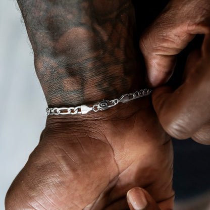Figaro Chain + Bracelet Bundle in White Gold - 4mm