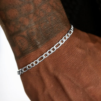 Figaro Chain + Bracelet Bundle in White Gold - 4mm