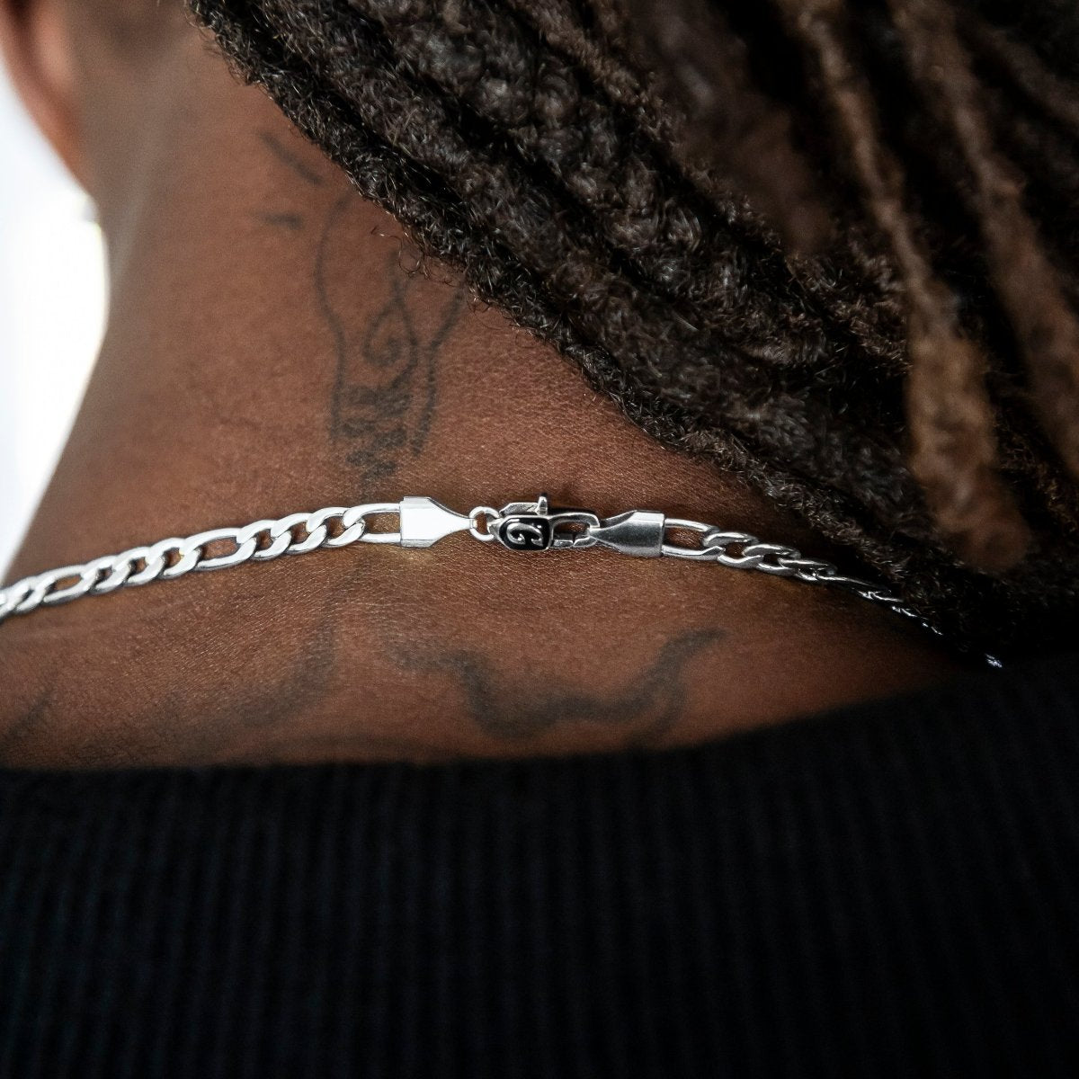 Figaro Chain + Bracelet Bundle in White Gold - 4mm