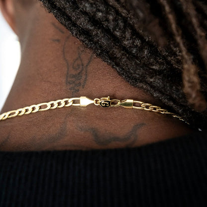 Figaro Chain + Bracelet Bundle in Yellow Gold - 4mm