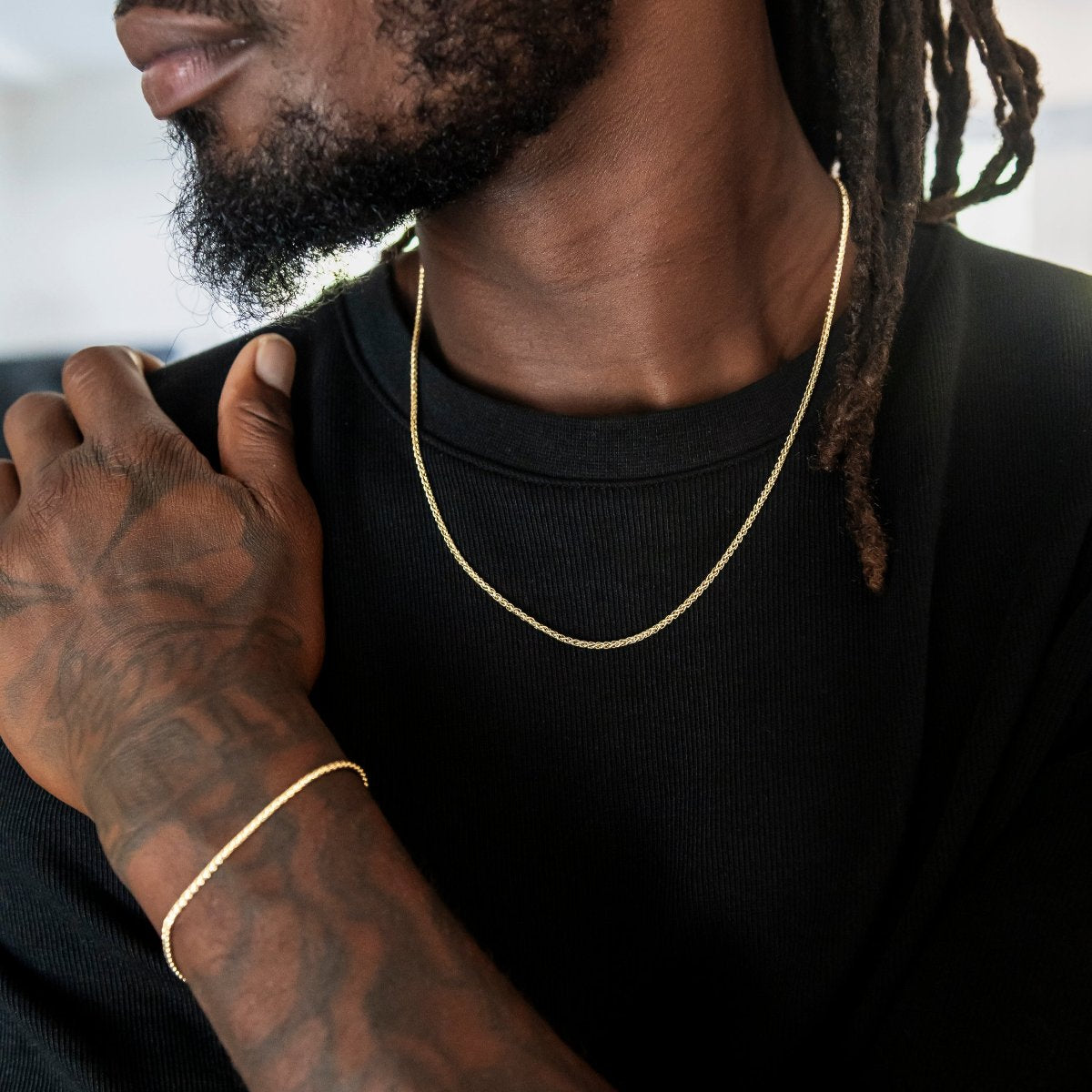 Palm Chain + Bracelet Bundle in Yellow Gold - 2mm