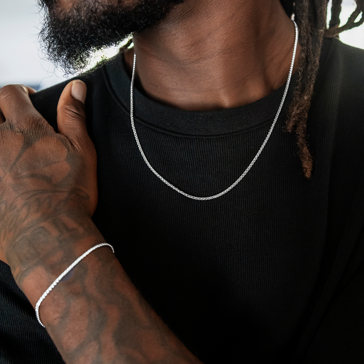 Palm Chain + Bracelet Bundle in White Gold - 2mm