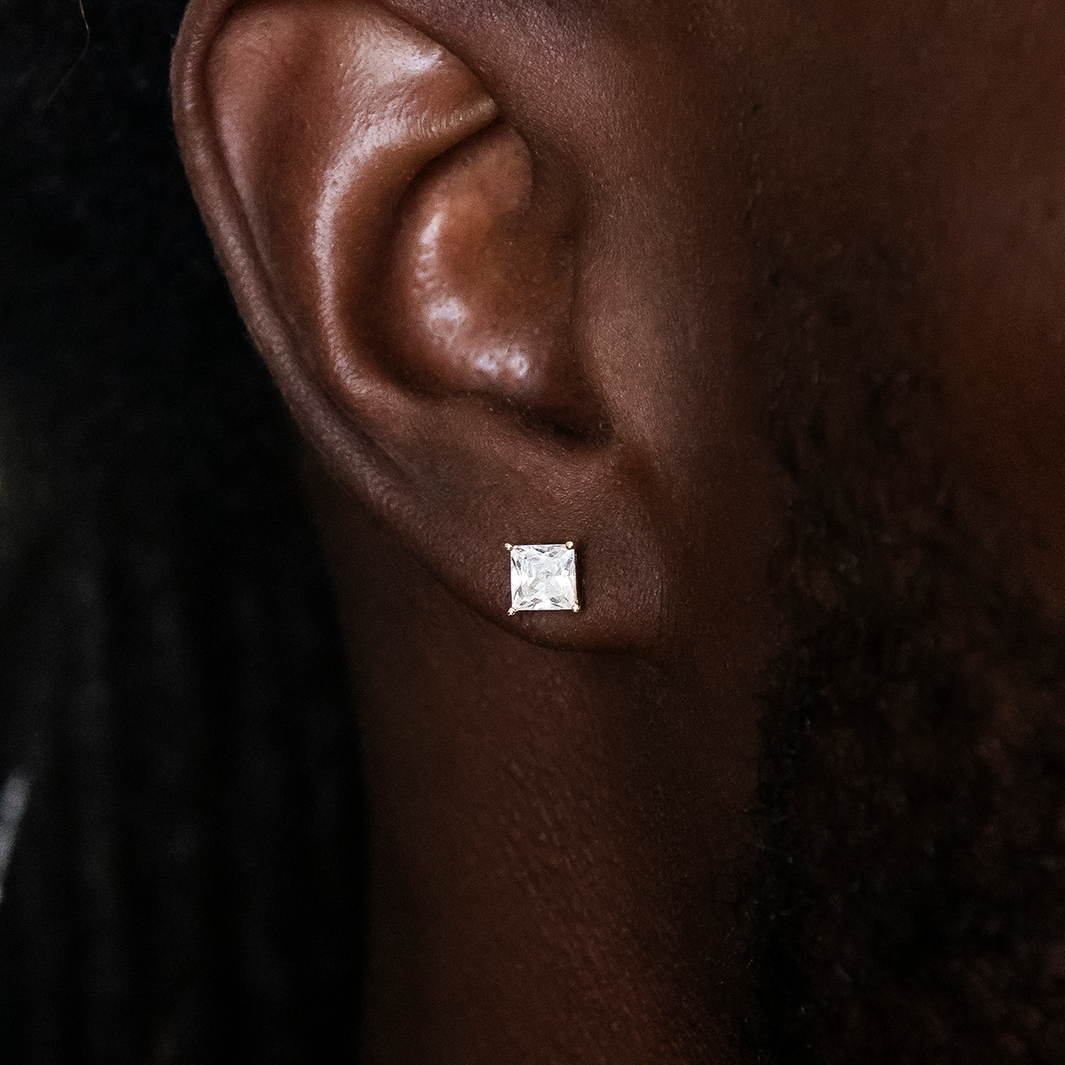 Moissanite Square Cut Diamond Stud Earring in White Gold Vermeil - 5mm