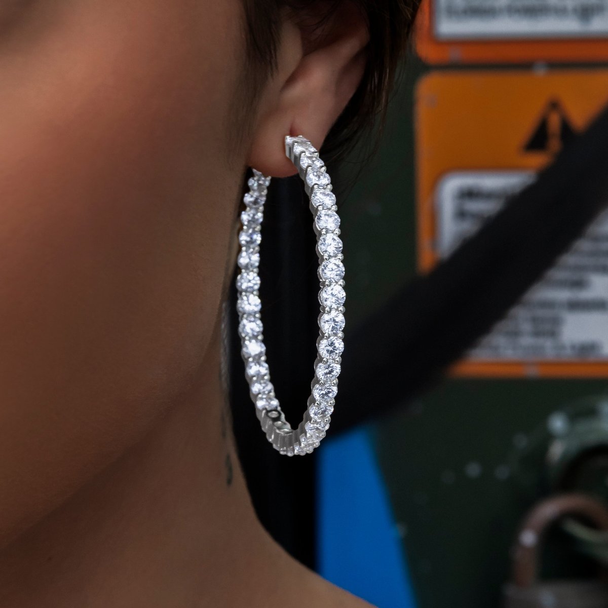 Eternity Hoop Earrings in White Gold- 4mm