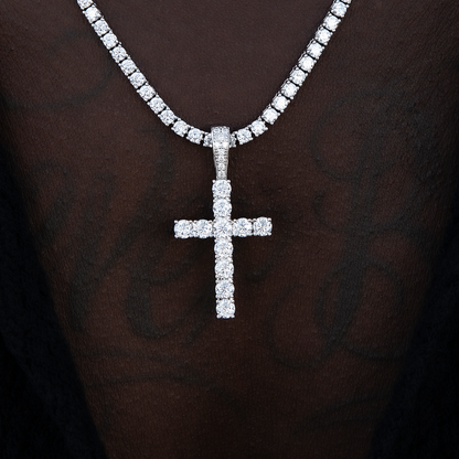 Moissanite Diamond Cross Pendant in Sterling Silver