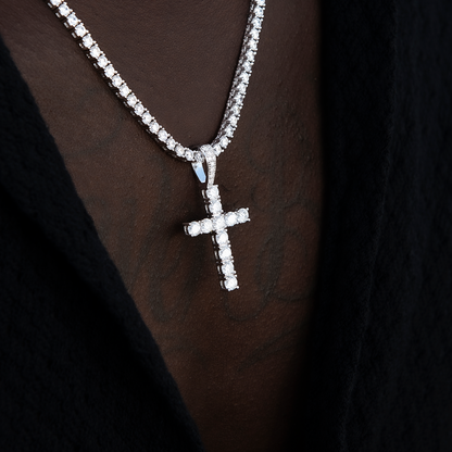 Moissanite Diamond Cross Pendant in Sterling Silver