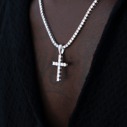 Moissanite Diamond Cross Pendant in Sterling Silver