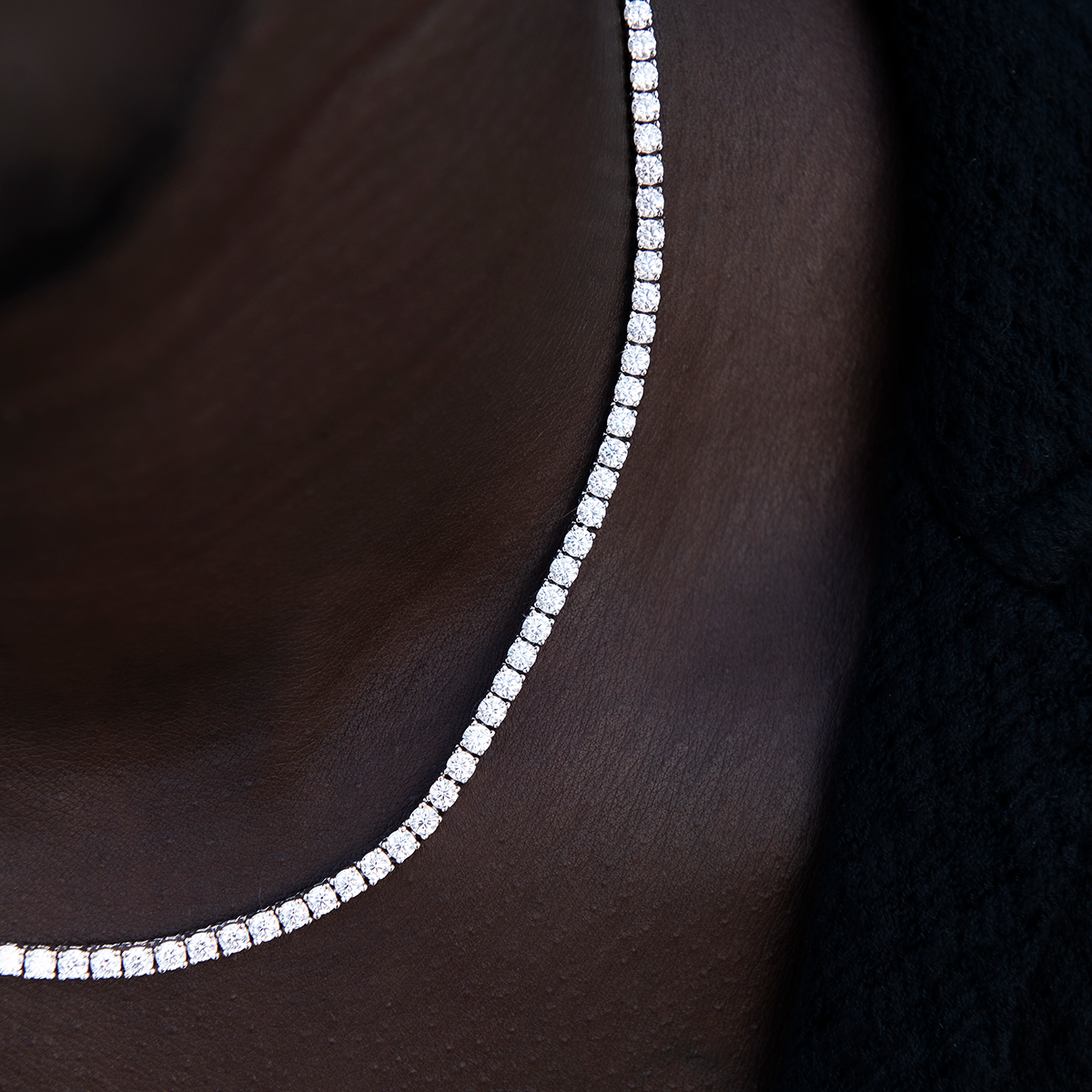 Men's Moissanite Diamond Tennis Chain in White Gold Vermeil- 3mm