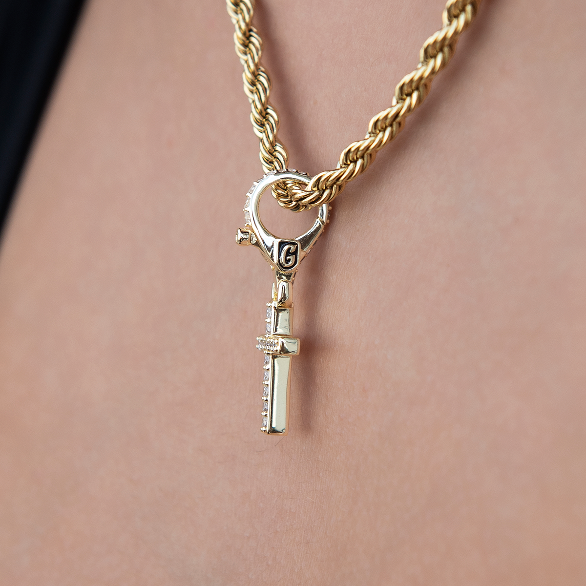 Iced Micro Cross Clip On Charm Pendant in Yellow Gold