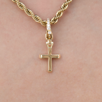 Simple Cross Clip On Charm  Pendant in Yellow Gold