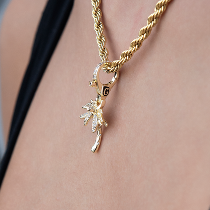 Palm Tree Clip On Charm Pendant in Yellow Gold