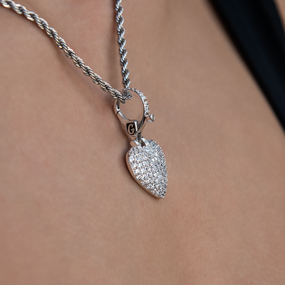 Pave Heart Clip On Charm Pendant in White Gold