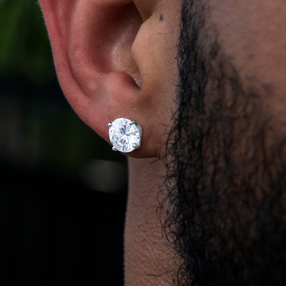 8MM Round Cut Moissanite Diamond Stud Earrings in Sterling Silver