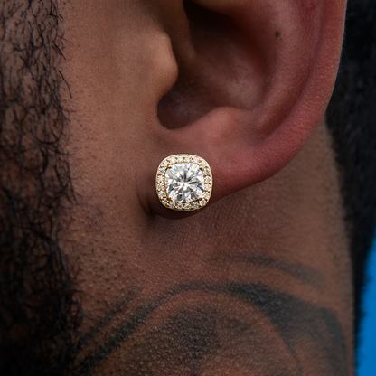 Cushion Cut Moissanite Earrings in Yellow Gold Vermeil