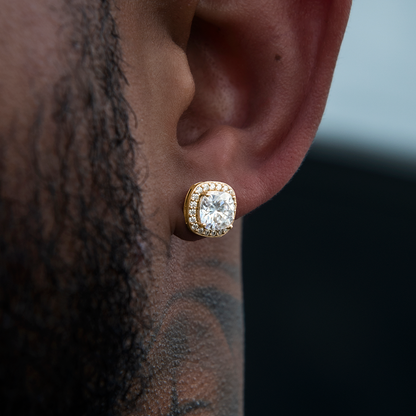 Cushion Cut Moissanite Earrings in Yellow Gold Vermeil
