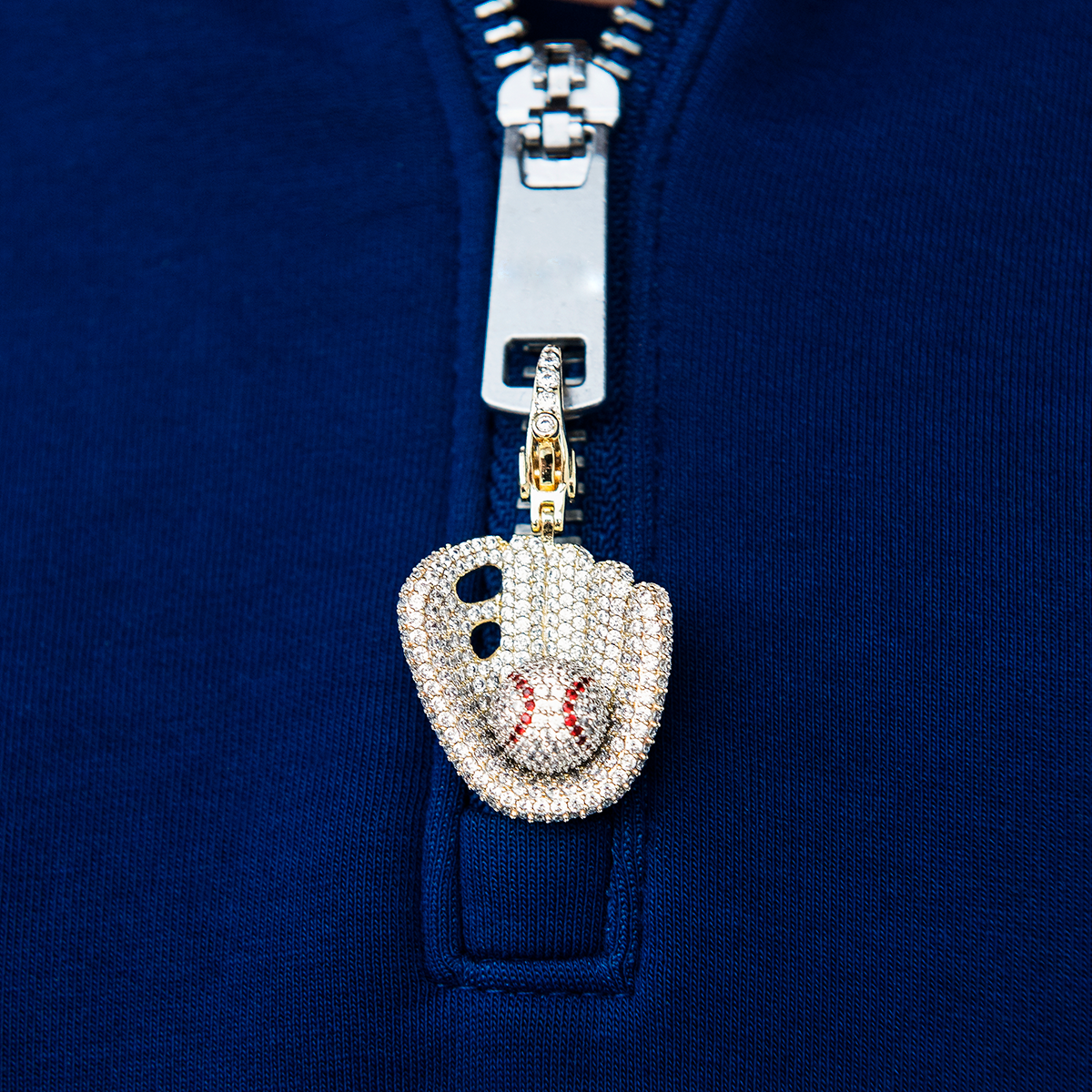 Iced Baseball Clip On Charm Pendant in Yellow Gold
