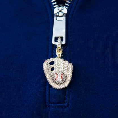Iced Baseball Clip On Charm Pendant in Yellow Gold