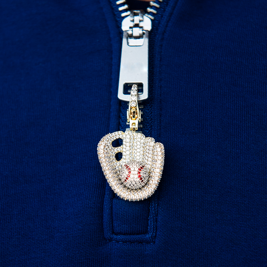 Iced Baseball Clip On Charm Pendant in Yellow Gold