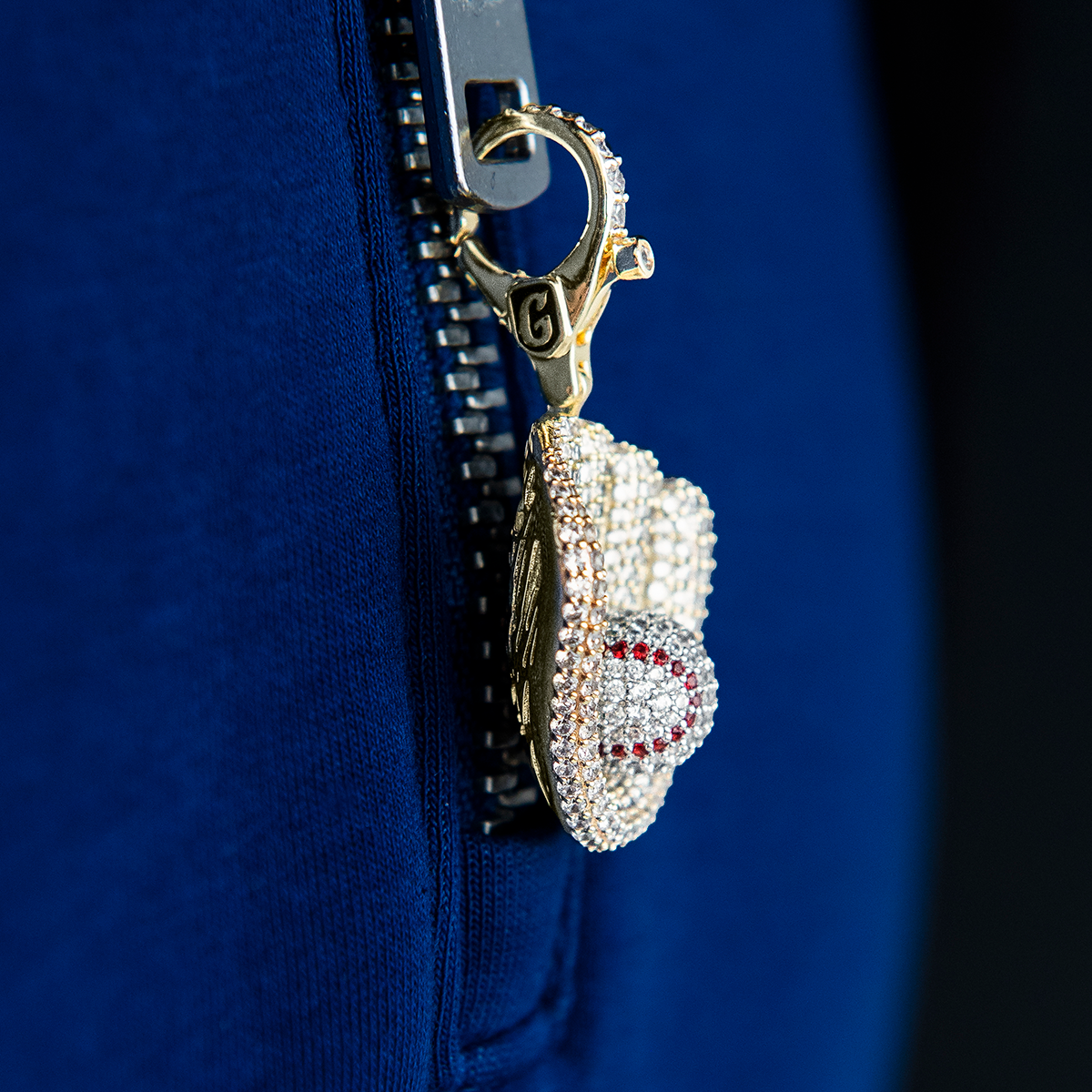 Iced Baseball Clip On Charm Pendant in Yellow Gold