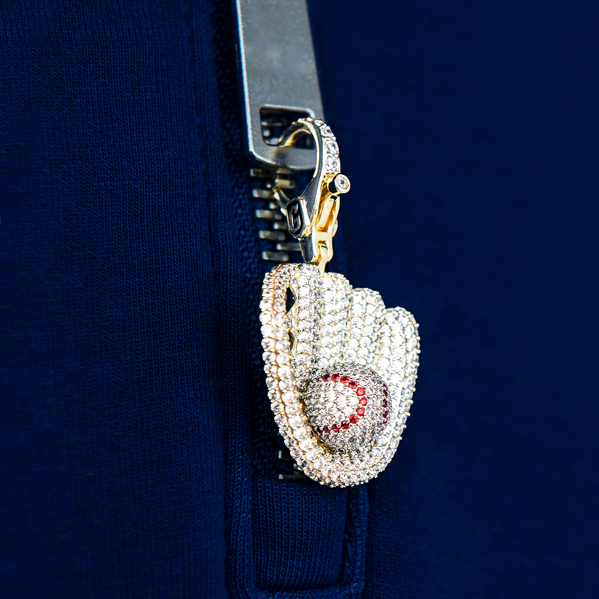 Iced Baseball Clip On Charm Pendant in Yellow Gold