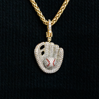 Iced Baseball Clip On Charm Pendant in Yellow Gold