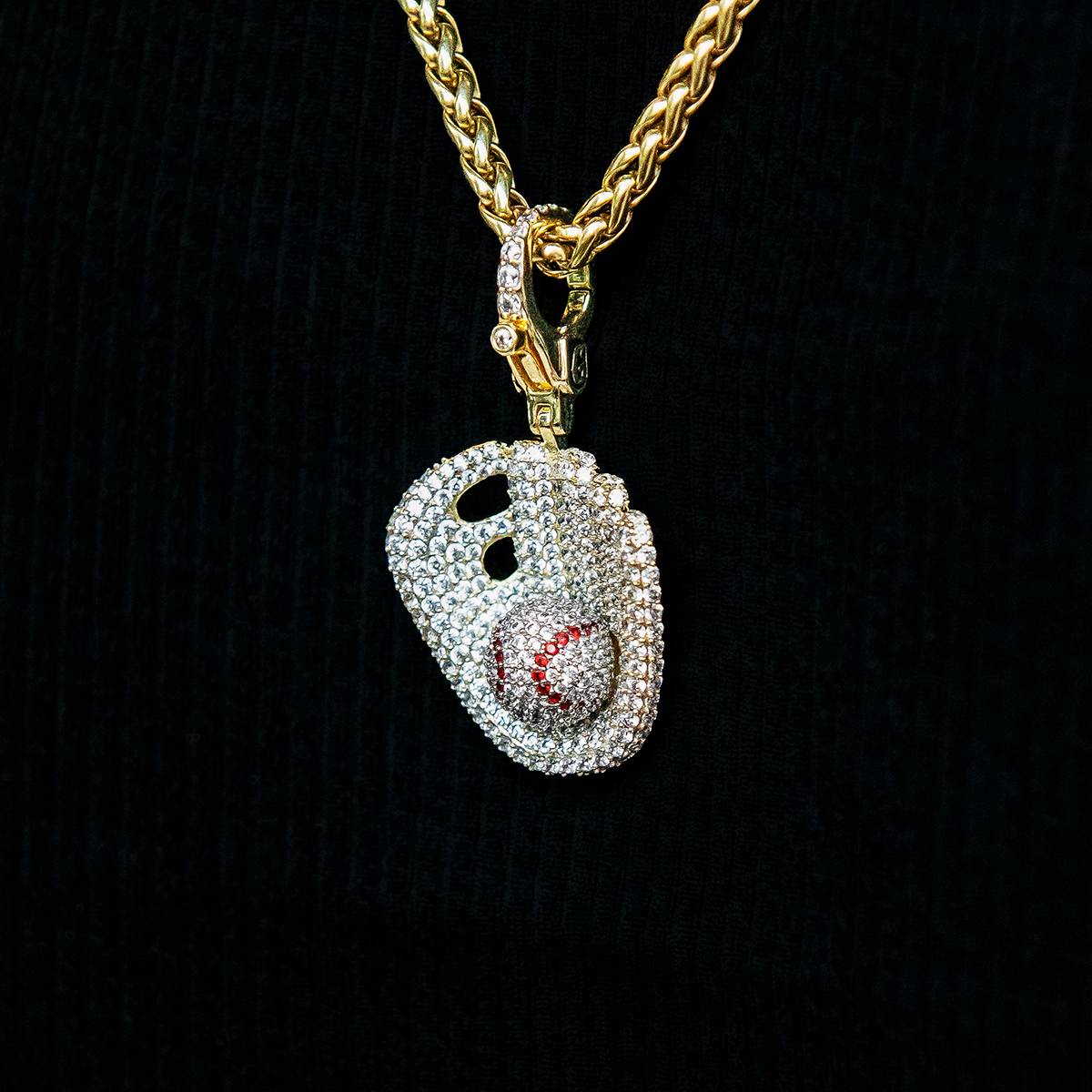 Iced Baseball Clip On Charm Pendant in Yellow Gold