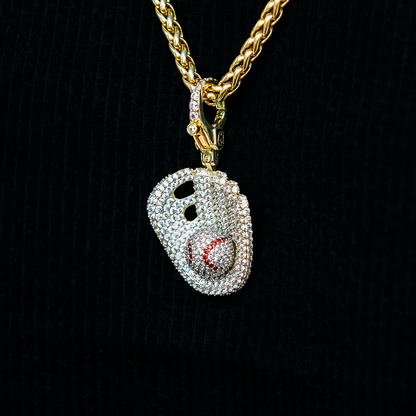 Iced Baseball Clip On Charm Pendant in Yellow Gold