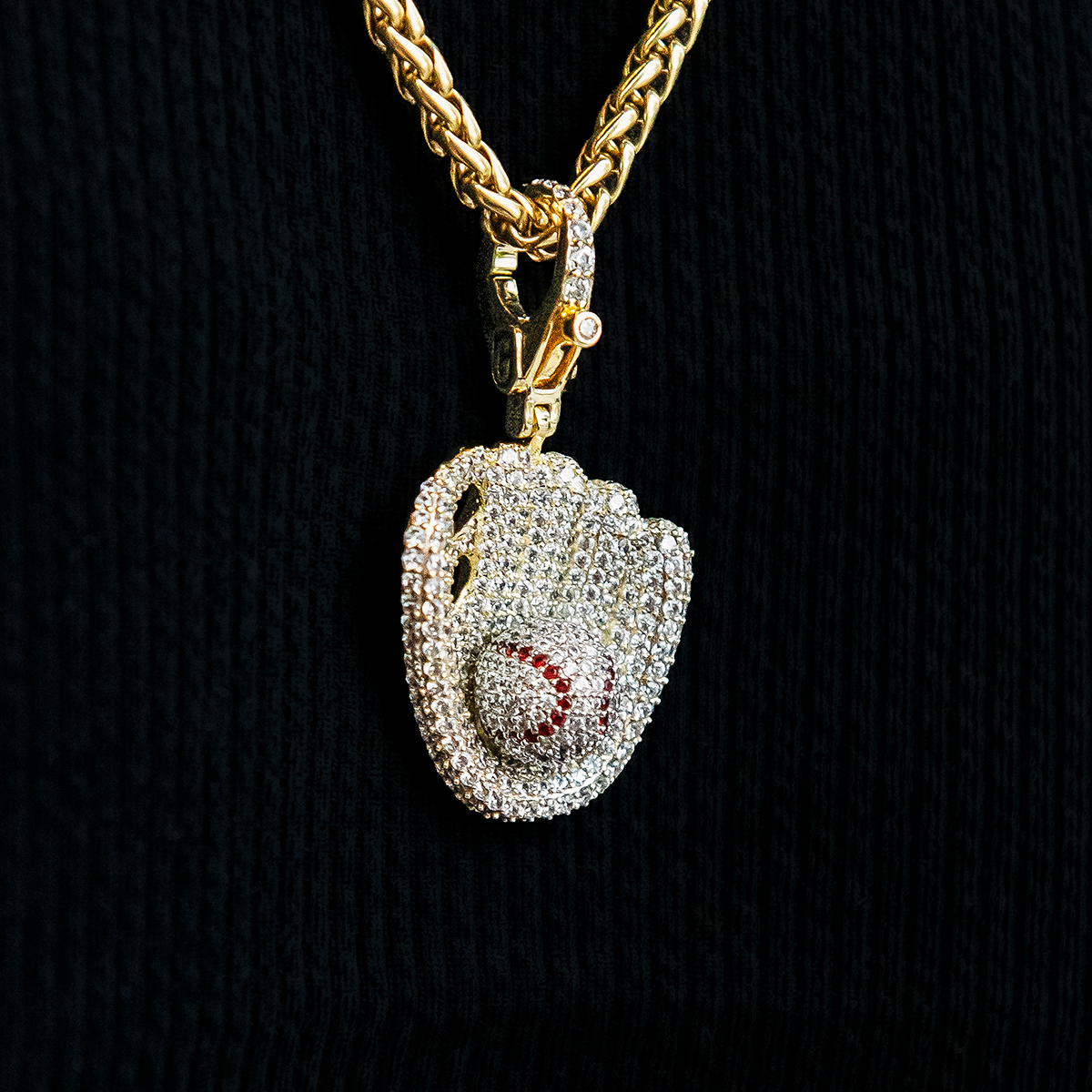 Iced Baseball Clip On Charm Pendant in Yellow Gold