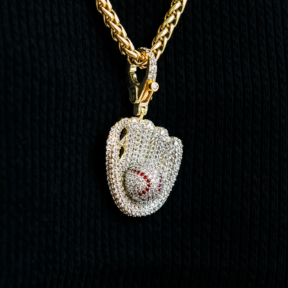 Iced Baseball Clip On Charm Pendant in Yellow Gold