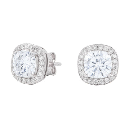 Cushion Cut Moissanite Earrings in White Gold Vermeil