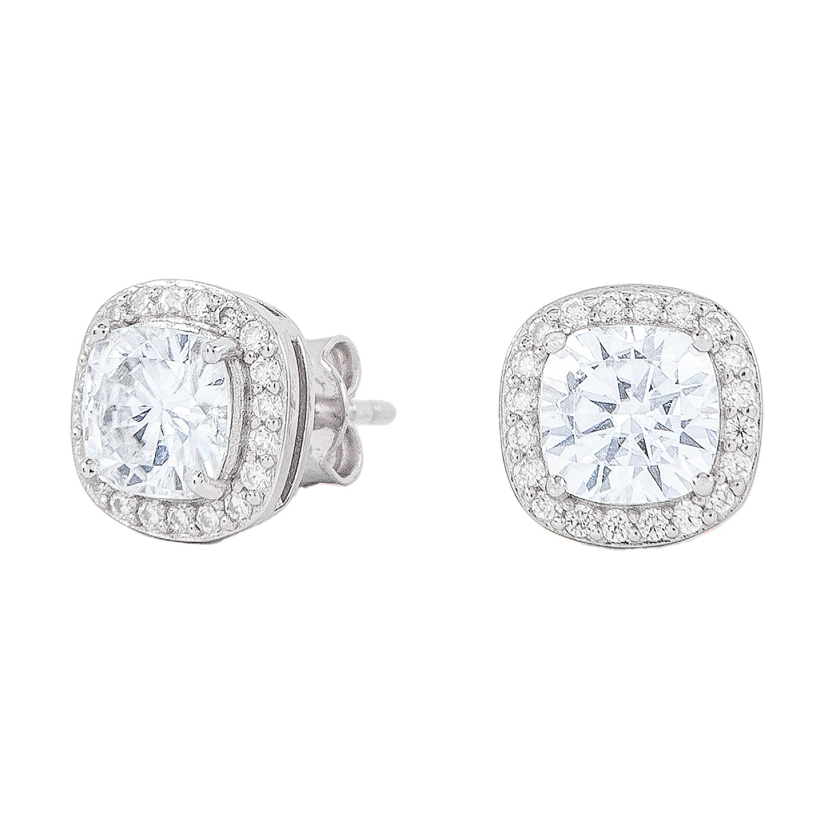 Cushion Cut Moissanite Earrings in Sterling Silver