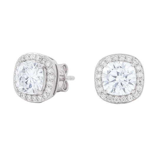 Cushion Cut Moissanite Earrings in Sterling Silver