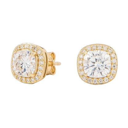Cushion Cut Moissanite Earrings in Yellow Gold Vermeil