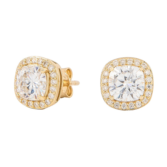 Cushion Cut Moissanite Earrings in Yellow Gold Vermeil