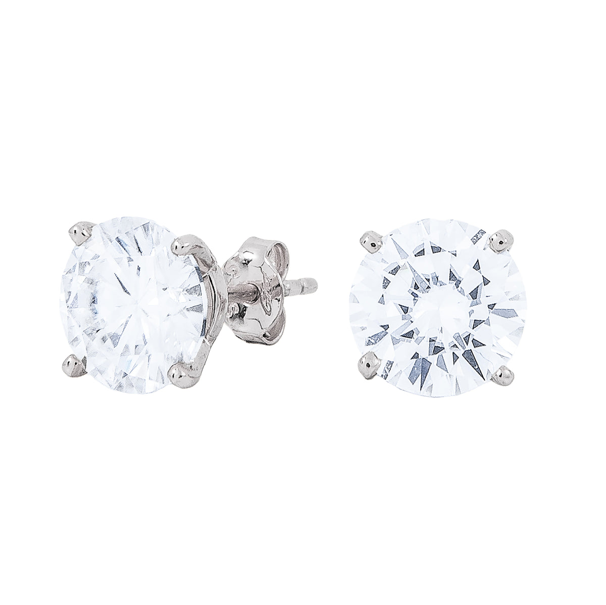 8MM Round Cut Moissanite Diamond Stud Earrings in White Gold Vermeil
