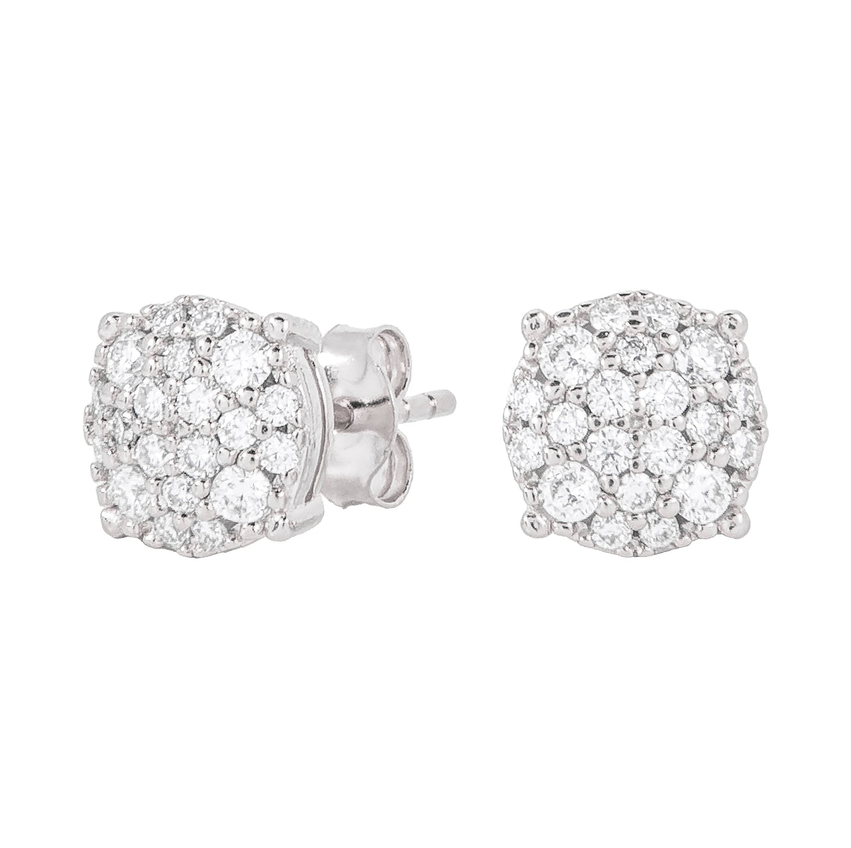 8MM Pave Set Moissanite Stud Earrings in White Gold Vermeil