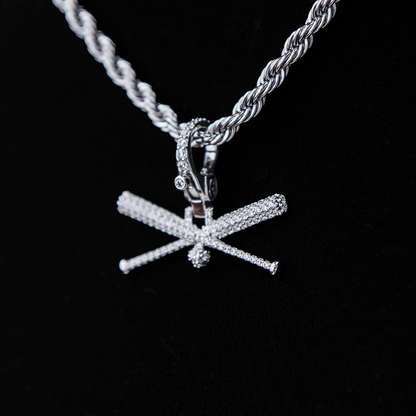 Iced Baseball Bat Clip On Pendant in White Gold