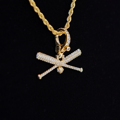 Iced Baseball Bat Clip On Pendant in Yellow Gold
